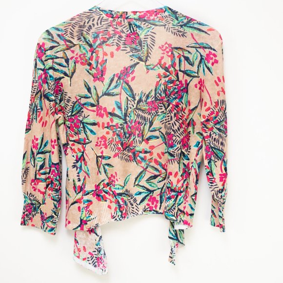 Nic + Zoe Cardigan Cherry Blossom Rayon Linen Floral Multicolor Small Petite - Picture 2 of 7